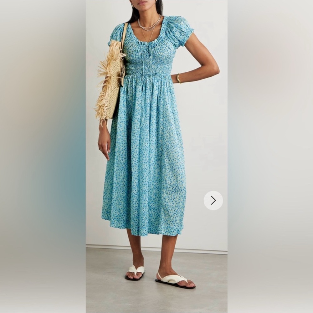 Doen Ashlynn Floral cotton midi dress, Bleu Daisy Fields, New with tags